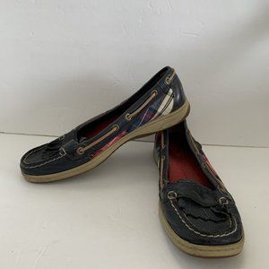 Sperry Blue Shoes Women’s 9 M Plaid Leather Upper Boat Shoes RARE Comfortable